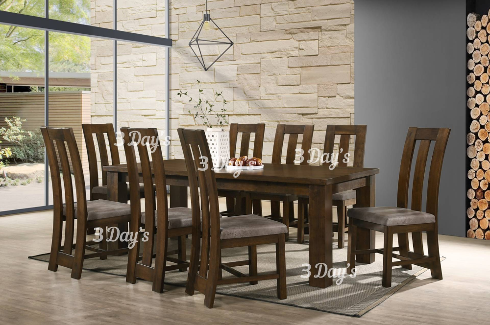 ARMINDA  SOLID RUBBER WOOD DINING TABLE SETS FURNITURE 1+8