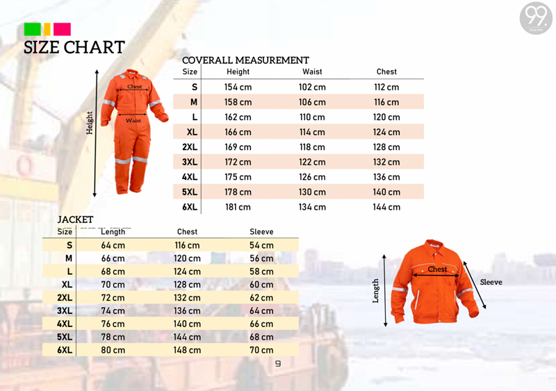 Jacket Coverall Size Chart Supplier in Malaysia Price Review