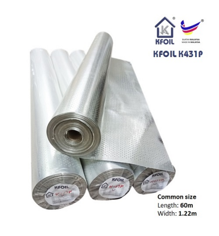 KFoil, Perforated Foil (D/S Perforated 8 Layers Reflective Aluminium Paper Foil, 8x8 Fiberglass Scrim Reinforced) K431P, K731P & K631P