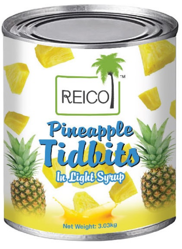 Reico Canned Pineapple Tidbits in Light Syrup - 3.03kg (淡糖浆菠萝块碎罐头 - 3.03kg)