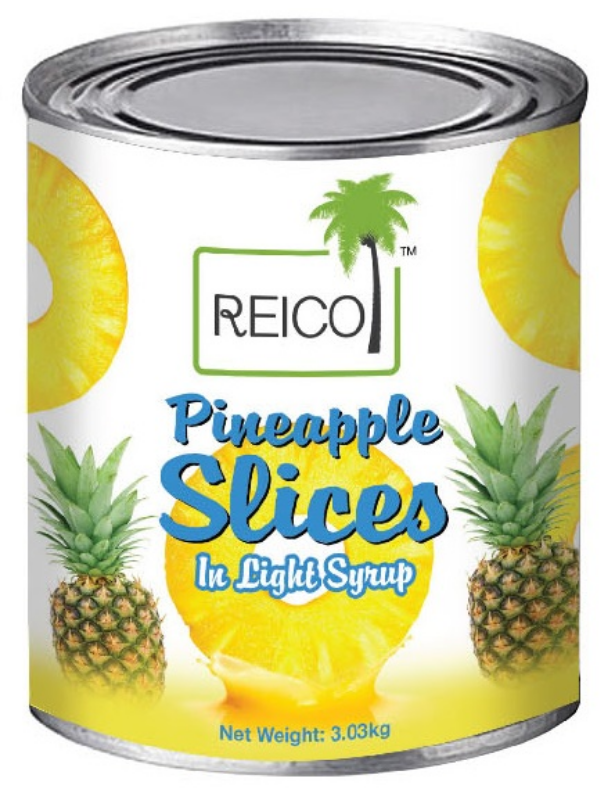 Reico Canned Pineapple Whole Slices in Light Syrup - 3.03kg (淡糖浆菠萝整片罐头 - 3.03kg)