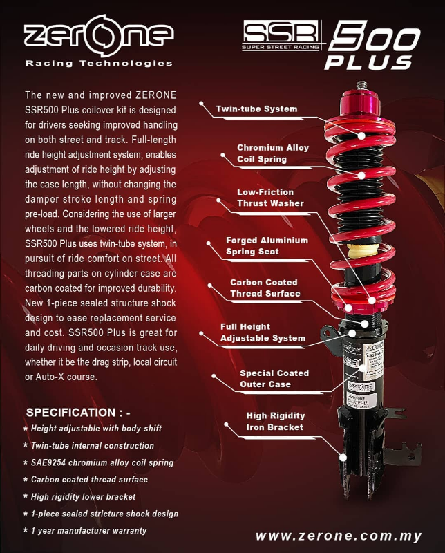 Zerone SSR500 PLUS Adjustable Coilover Kit
